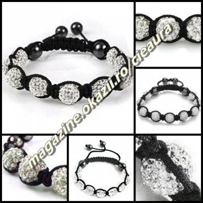 BRATARA SHAMBALLA ALBA CRYSTAL + CUTIE CADOU 9 BILE CRISTALE 4 MAGNETI HEMATIT foto