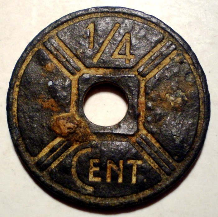 E.072 INDOCHINA FRANCEZA COLONIE WWII 1/4 CENT 1943 ZINC RARA