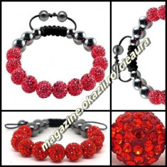 BRATARA ORIGINALA SHAMBALLA ROSU INTENS + CUTIE CADOU 9 BILE PIETRE CRISTALE SWAROVSKI 8 MAGNETI HEMATIT BRATARI FASHION SAMBALA SHAMBALA SAMBALLA foto