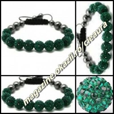 BRATARA SHAMBALLA VERDE SMARALD + CUTIE CADOU 9 BILE CRISTALE 8 MAGNETI HEMATIT foto