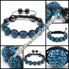 BRATARA ORIGINALA SHAMBALLA TURCOAZ ZIRCON + CUTIE CADOU 9 BILE PIETRE CRISTALE SWAROVSKI 4 MAGNETI HEMATIT BRATARI FASHION SAMBALA SHAMBALA SAMBALLA foto