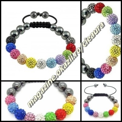 BRATARA SHAMBALLA MULTICOLORA + CUTIE CADOU 9 BILE CRISTALE 8 MAGNETI HEMATIT foto