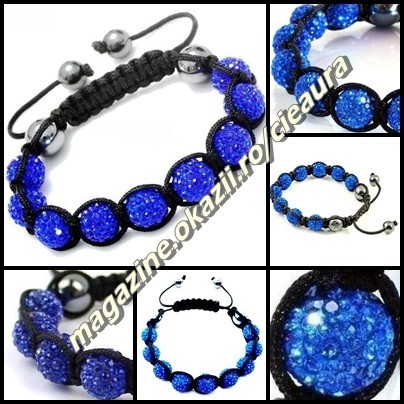 BRATARA ORIGINALA SHAMBALLA ALBASTRA + CUTIE CADOU 9 BILE CRISTALE 4  HEMATITE | Okazii.ro