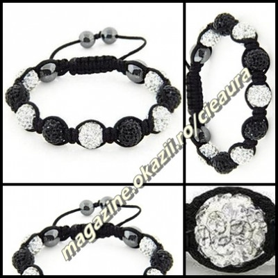 BRATARA SHAMBALLA ALBE + NEGRE + CUTIE CADOU 9 BILE CRISTALE 4 MAGNETI HEMATIT foto