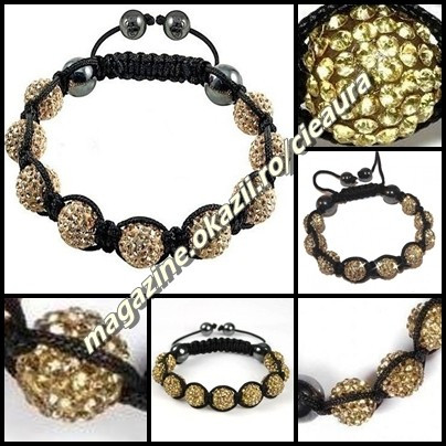 BRATARA SHAMBALLA AURIE / GOLD + CUTIE CADOU 9 BILE CRISTALE 4 MAGNETI HEMATIT