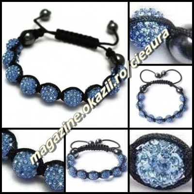 BRATARA SHAMBALLA BLEU / SAFIR + CUTIE CADOU 9 BILE CRISTALE SWAROVSKI 4 MAGNETI foto