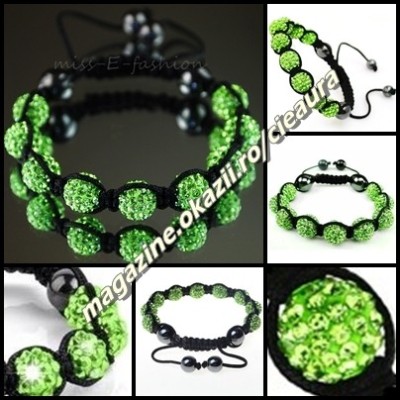 BRATARA SHAMBALLA VERDE + CUTIE CADOU 9 BILE PIETRE CRISTALE 4 MAGNETI HEMATIT foto