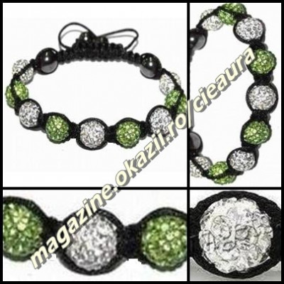 BRATARA SHAMBALLA + CUTIE CADOU 9 BILE CRISTALE ALBE VERZI 4 MAGNETI HEMATIT foto