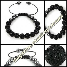 BRATARA ORIGINALA SHAMBALLA NEAGRA / JET + CUTIE CADOU 9 BILE PIETRE CRISTALE SWAROVSKI 8 MAGNETI HEMATIT BRATARI FASHION SAMBALA SHAMBALA SAMBALLA foto