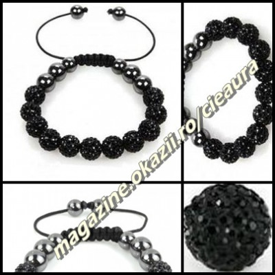 BRATARA ORIGINALA SHAMBALLA NEAGRA / JET + CUTIE CADOU 9 BILE CRISTALE 8 MAGNETI foto