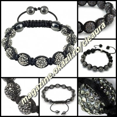 BRATARA SHAMBALLA GRI + CUTIE CADOU 9 BILE PIETRE CRISTALE 4 MAGNETI HEMATIT foto