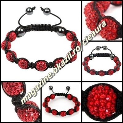 BRATARA SHAMBALLA ROSIE + CUTIE CADOU 9 BILE PIETRE CRISTALE 4 MAGNETI HEMATIT foto