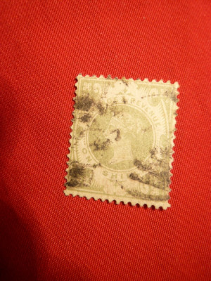 Timbru 1 Shiling verde 1887 Anglia Regina Victoria , stamp. foto