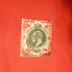 Timbru 1 Shiling verde si rosu 1902 Anglia Eduard VII , stamp.