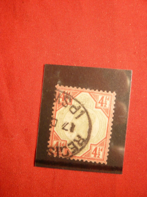 Timbru 4 1/2 pence rosu si verde 1892 Anglia Regina Victoria , stamp. foto