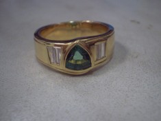 INEL BARBATESC AUR 20K , TURMALINA si DIAMANTE BAGHETA 0,8ct foto