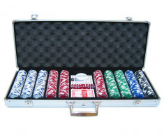 SET POKER PROFESIONAL TEXAS HOLD&amp;#039;EM 500 PIESE VALIZA METALICA 2 SETURI CARTI ZARURI foto