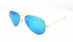 Ray Ban Aviator 3025 112/17 3N rama AURIE lentila ALBASTRU OGLINDA marimea 58 ( medie ) originali foto