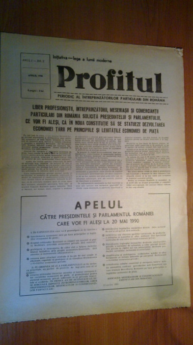 ziarul profitul anul 1,nr.2 aprilie 1990