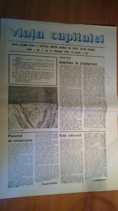ziarul viata capitalei 25 ianuarie 1990 (131 de ani de la unirea lui cuza )