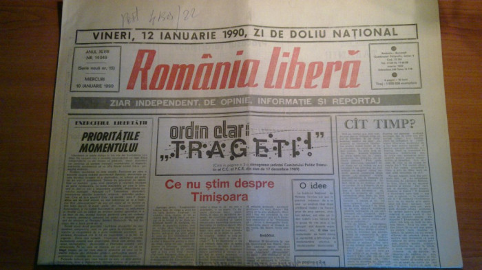 ziarul romania libera 10 ianuarie 1990 (revolutia )