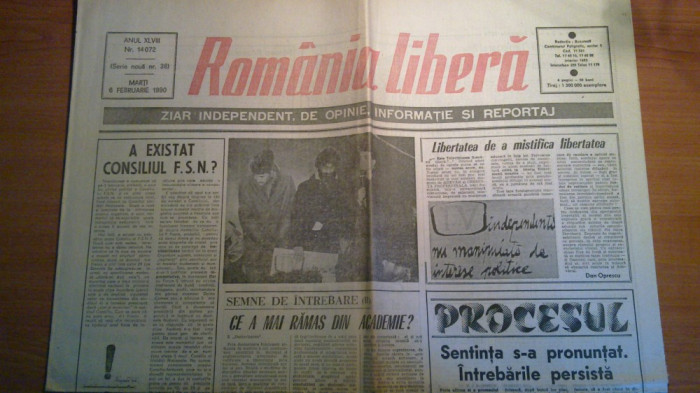 ziarul romania libera 6 februarie 1990