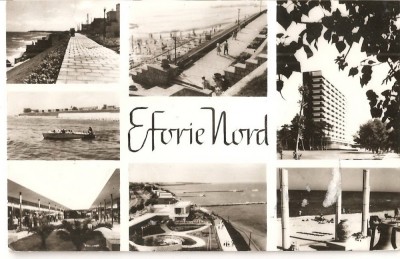 CPI (B1036) EFORIE NORD, MOZAIC 7 IMAGINI, EDITURA MERIDIANE, CPCS, CIRCULATA, 1968, TIMBRU FILATELIC. foto