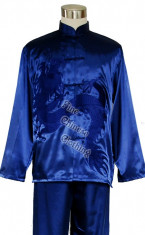 Costum traditional chinezesc unisex albastru cu imprimeu dragon nou,Kung Fu/Tai Chi-XL foto