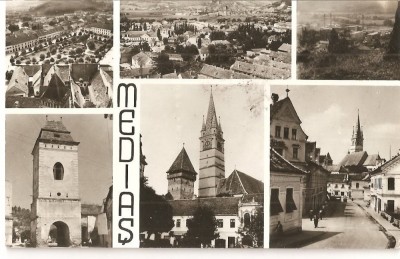 CPI (B1041) MEDIAS, MOZAIC 6 IMAGINI, EDITURA MERIDIANE, CPCS, CIRCULATA, 1976, STAMPILE, TIMBRU. foto