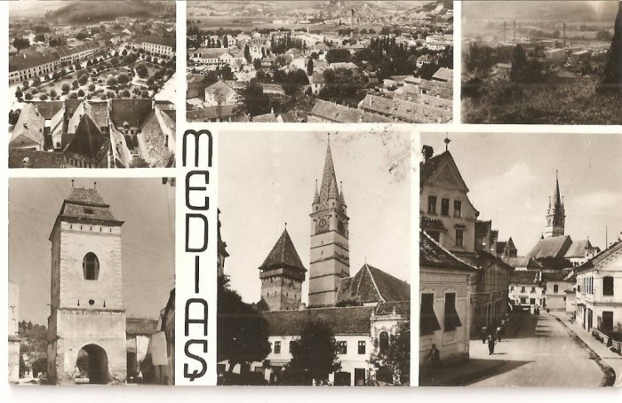 CPI (B1041) MEDIAS, MOZAIC 6 IMAGINI, EDITURA MERIDIANE, CPCS, CIRCULATA, 1976, STAMPILE, TIMBRU.