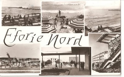 CPI (B1037) EFORIE NORD, MOZAIC 6 IMAGINI, EDITURA MERIDIANE, CPCS, CIRCULATA, 1963, TIMBRU FILATELIC. foto