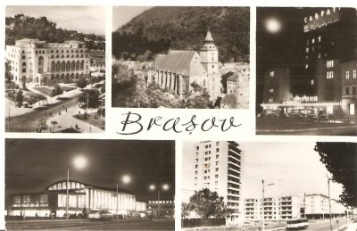CPI (B1067) BRASOV, MOZAIC 5 IMAGINI, EDITURA MERIDIANE, CPCS, CIRCULATA 1969, STAMPILE, TIMBRU. foto