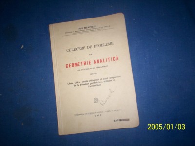 CULEGERE DE PROBLEME DE GEOMETRIE ANALITICA CU INDICATIUNI SI RASPUNSURI-PTR CLS VIII foto
