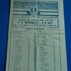 Program meci fotbal PETROLUL Ploiesti - FC OLT 26.10.1986