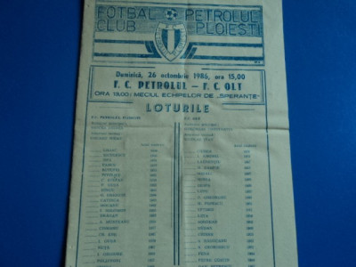 Program meci fotbal PETROLUL Ploiesti - FC OLT 26.10.1986 foto