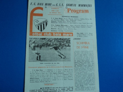 Program meci fotbal FC Baia Mare - CIL Sighetu Marmatiei 10.04.1977 foto