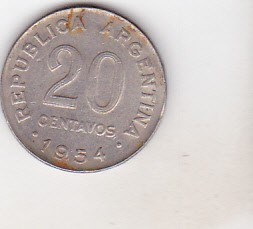 bnk mnd Argentina 20 centavos 1954 foto