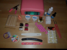 Kit unghii false cu gel Uv color , Set 24 accesorii pentru constryctia unghiilor UV, Set lampa si geluri UV, Set manichiura unghii false foto