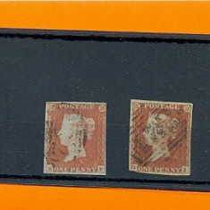 32-ANGLIA- 1841 Victoria One penny SG8 2 timbre NEDANTELATE stampilate