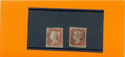 32-ANGLIA- 1841 Victoria One penny SG8 2 timbre NEDANTELATE stampilate foto