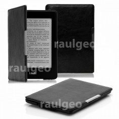 HUSA KINDLE PAPERWHITE Wi-Fi SI 3G SLIM-TIP COPERTA, DIN PIELE, NEAGRA, FUNCTIE SLEEP/WAKE-UP,INCHIDERE MAGNETICA + 1000 CARTI DEDICATE PT KINDLE foto