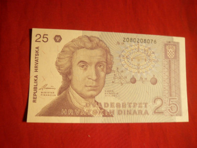 Bancnota 25 Dinari Kroatia 1991, cal.NC foto
