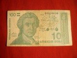 Bancnota 100 Dinari Kroatia 1991, cal.Buna