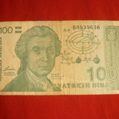 Bancnota 100 Dinari Kroatia 1991, cal.Buna
