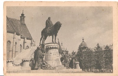 CPI (B1492) CLUJ, STATUIA LUI MATEI CORVIN, CIRCULATA 1958, STAMPILA, TIMBRU IMPRIMAT. foto