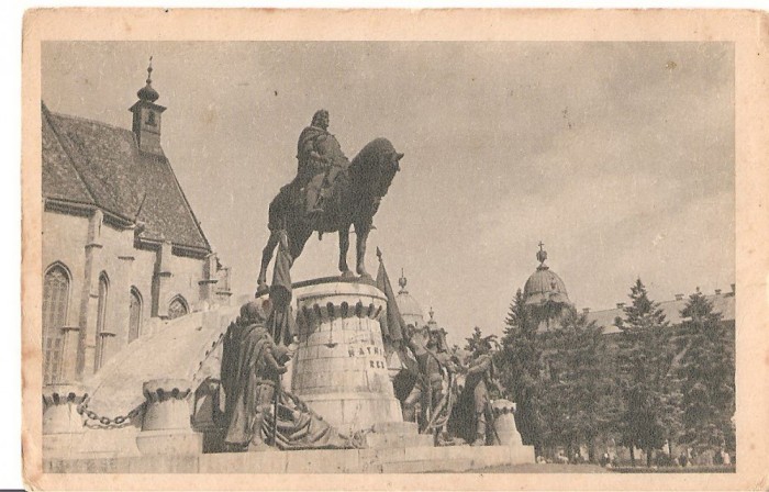 CPI (B1492) CLUJ, STATUIA LUI MATEI CORVIN, CIRCULATA 1958, STAMPILA, TIMBRU IMPRIMAT.