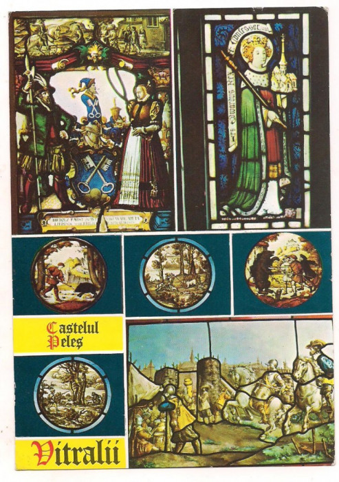 carte postala(ilustrata)-SINAIA-Castelul Peles Vitralii