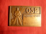 Placheta OSP cca. 1944-1947 ,bronz , 6x4 cm , unifata