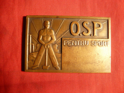 Placheta OSP cca. 1944-1947 ,bronz , 6x4 cm , unifata foto