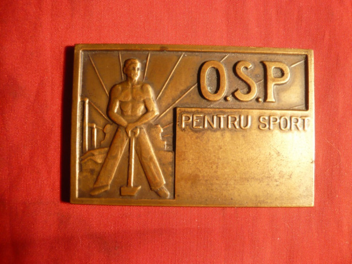 Placheta OSP cca. 1944-1947 ,bronz , 6x4 cm , unifata